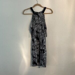 White House Black Market Monochrome Leaf Print Midi Dress